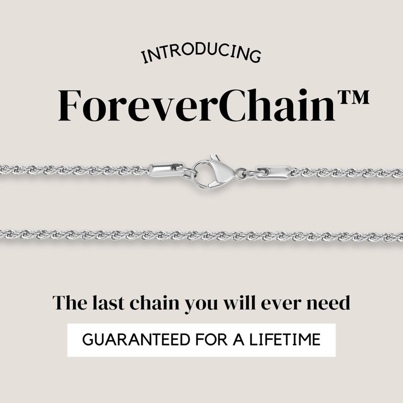 KISPER 24k White Gold Rope Chain Necklace â€“Thin, Dainty, White Gold Plated Stainless Steel Jewelry for Women & Men with Lobster Clasp, 20" - Image 2